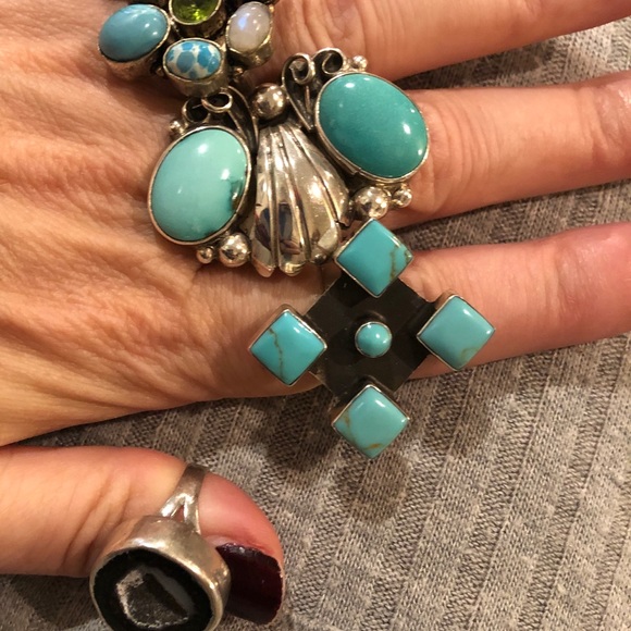Unique adjustable turquoise and silver ring - Picture 2 of 6